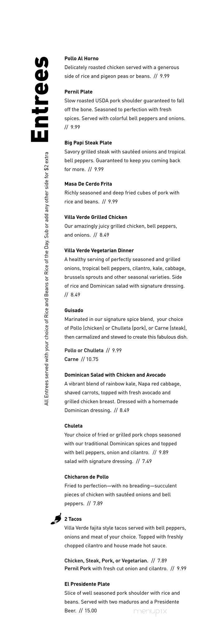 Villa Verde - Greenville, NC menu_pic