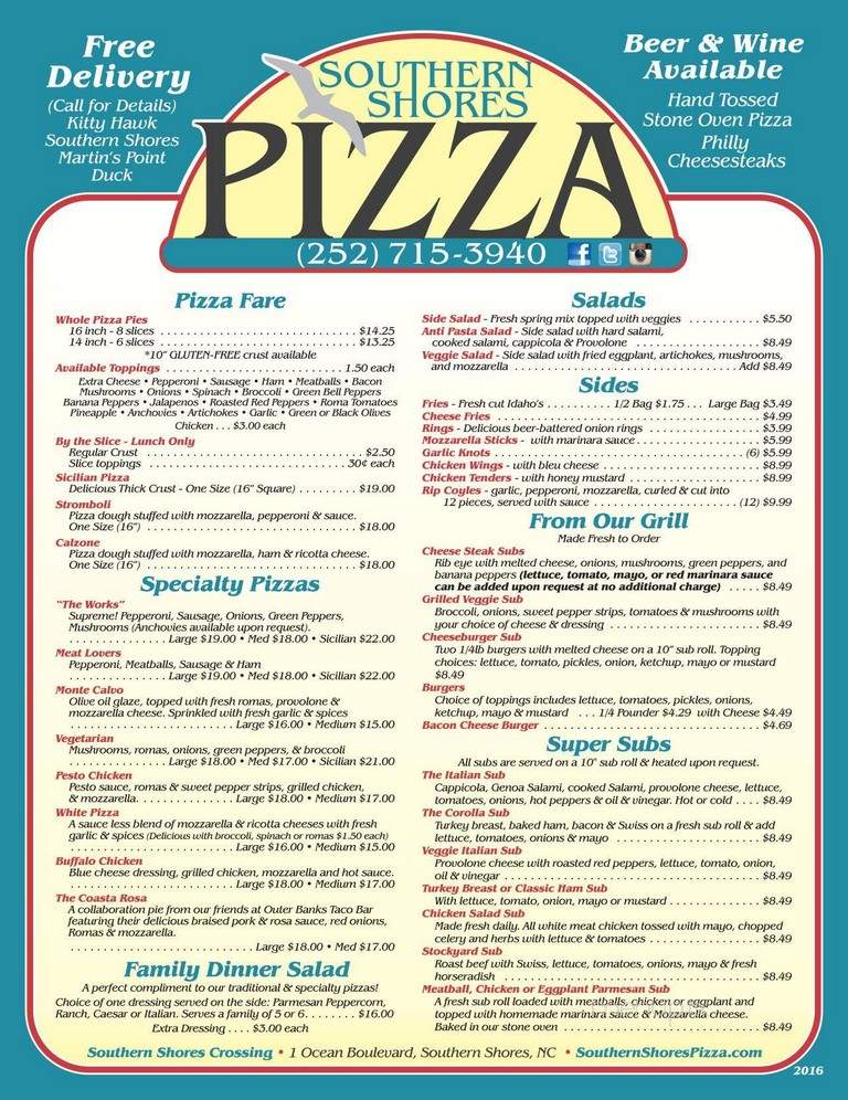 Southern Shores Pizza & Deli - Southern Shores, NC menu_pic