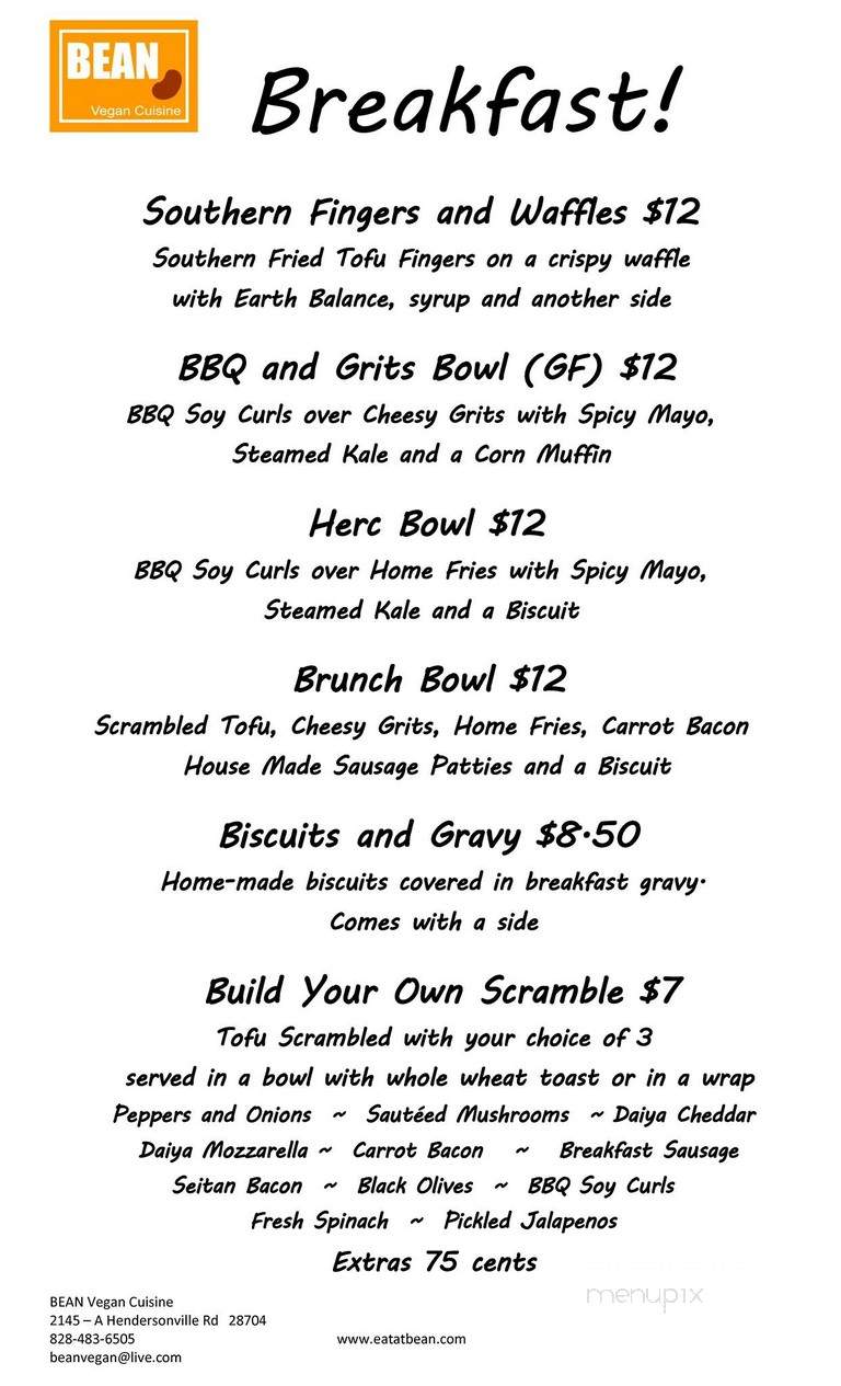 Bean Vegan Cuisine - Arden, NC menu_pic