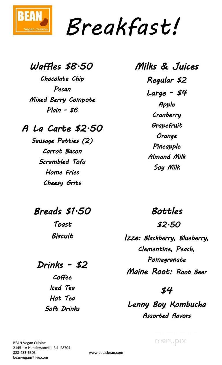 Bean Vegan Cuisine - Arden, NC menu_pic