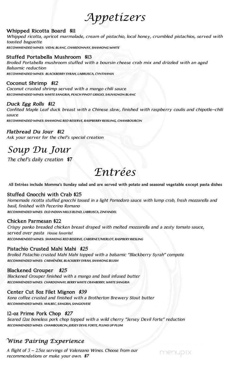 Valenzano Winery - Shamong, NJ menu_pic