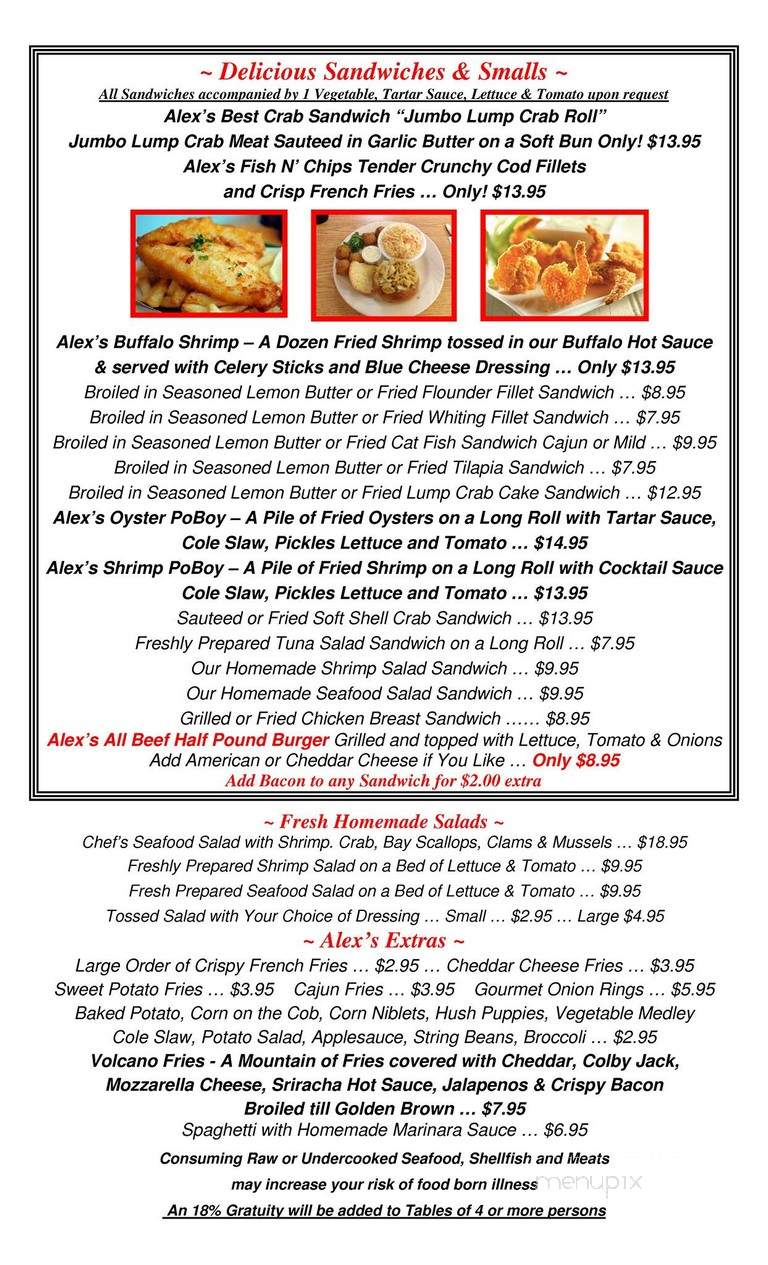 Alex's Seafood Restaurant & Clam Bar - New Castle, DE menu_pic