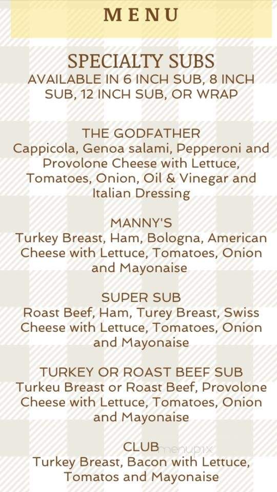 Manny's Gourmet - New York, NY menu_pic