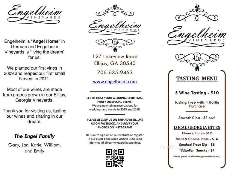 Engelheim Vineyards - Ellijay, GA menu_pic