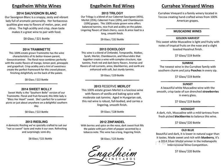Engelheim Vineyards - Ellijay, GA menu_pic
