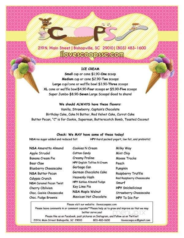 Scoops! - Bishopville, SC menu_pic
