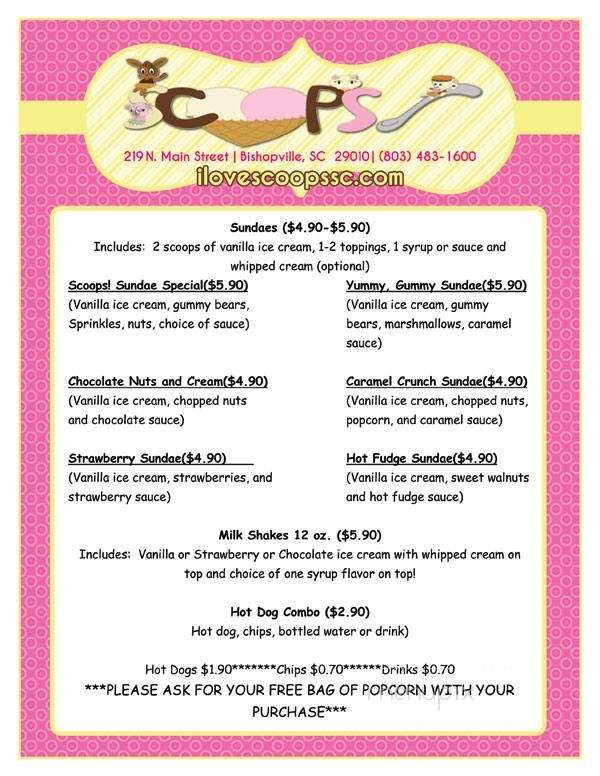 Scoops! - Bishopville, SC menu_pic