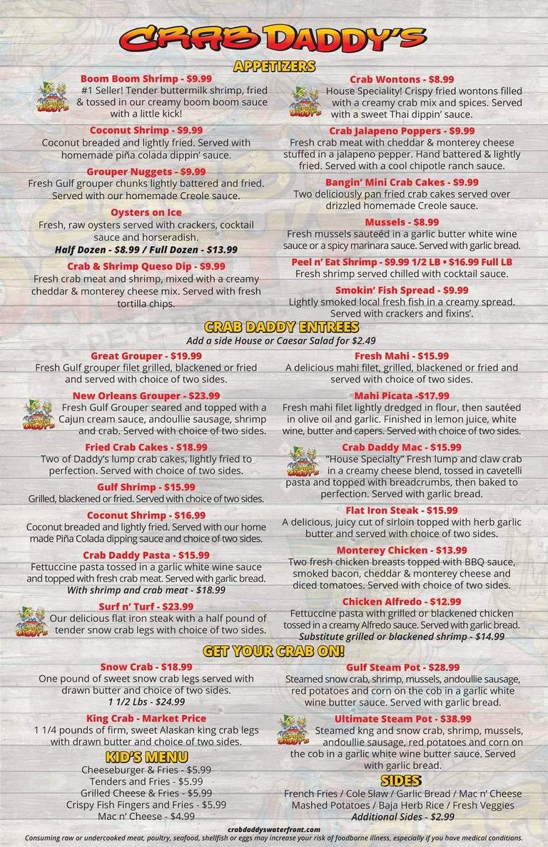 Crab Daddy's - St. Pete Beach, FL menu_pic