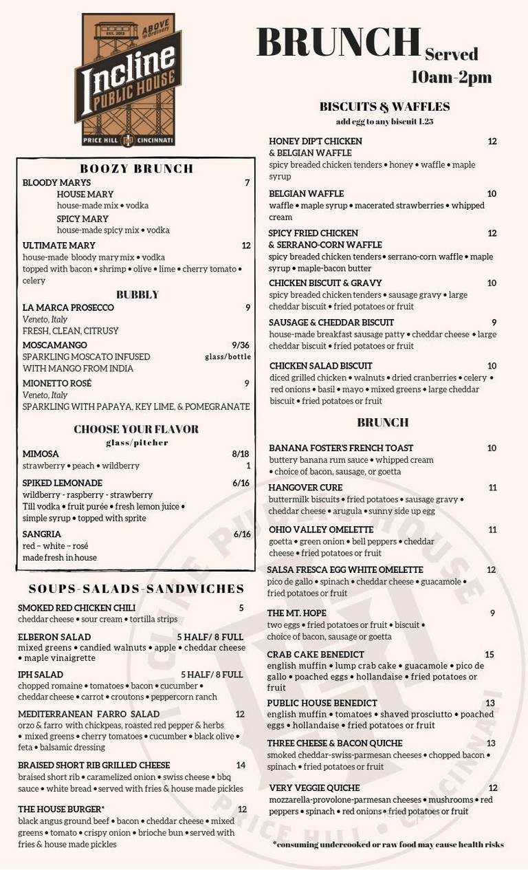 Incline Public House - Cincinnati, OH menu_pic
