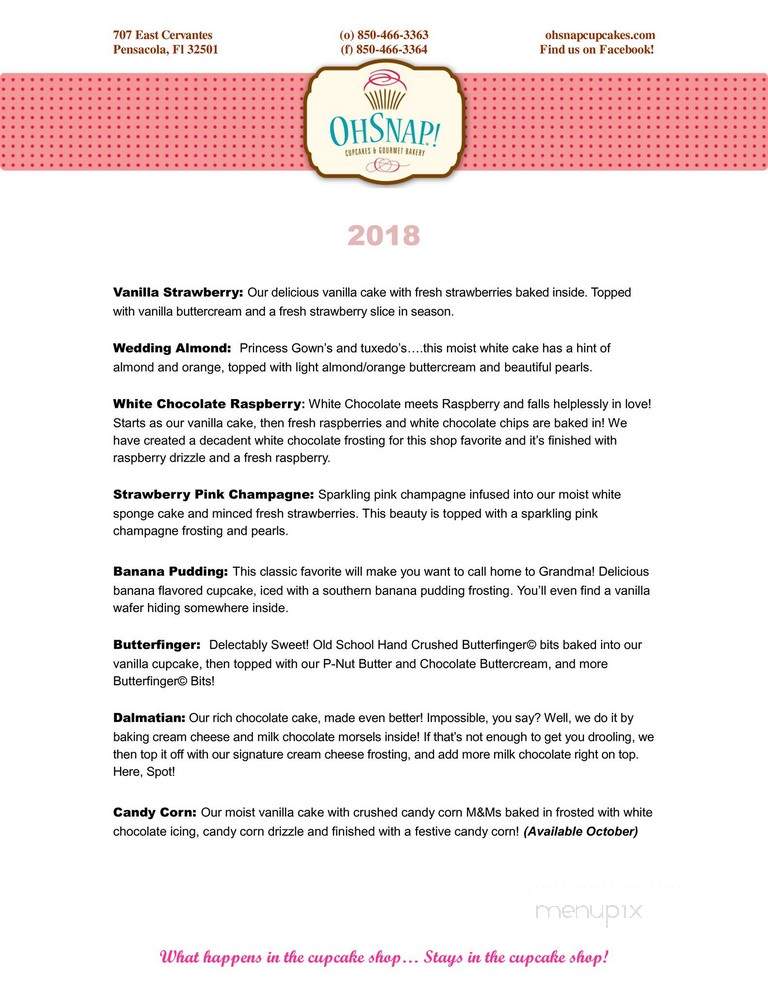 Oh Snap! Cupcakes - Pensacola, FL menu_pic