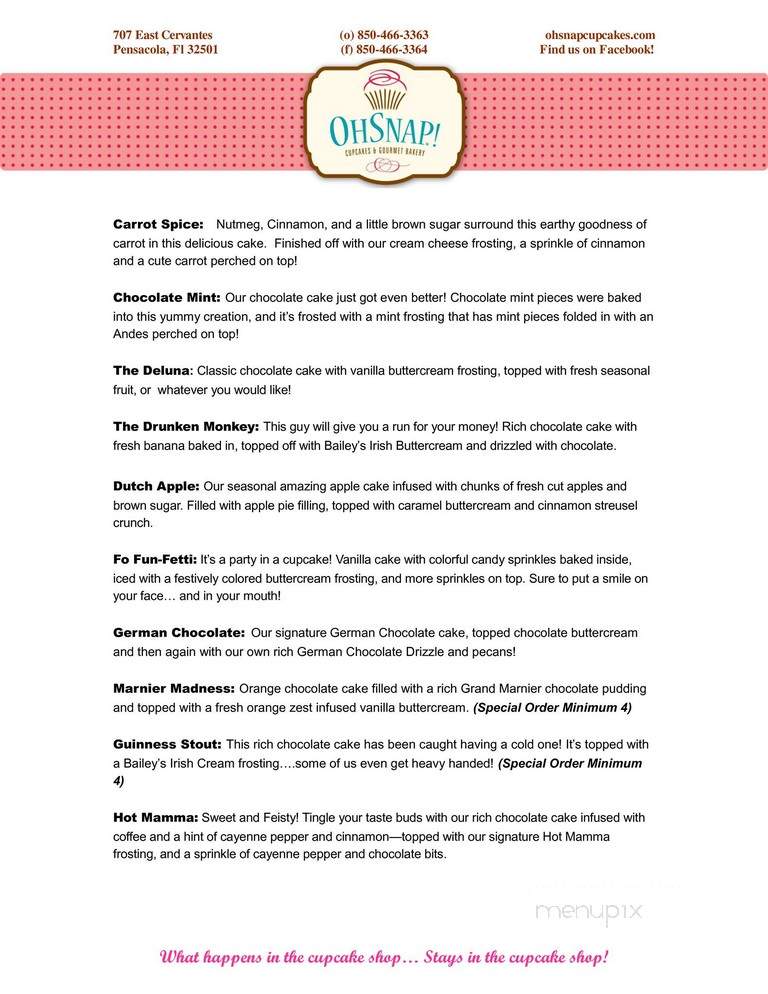 Oh Snap! Cupcakes - Pensacola, FL menu_pic
