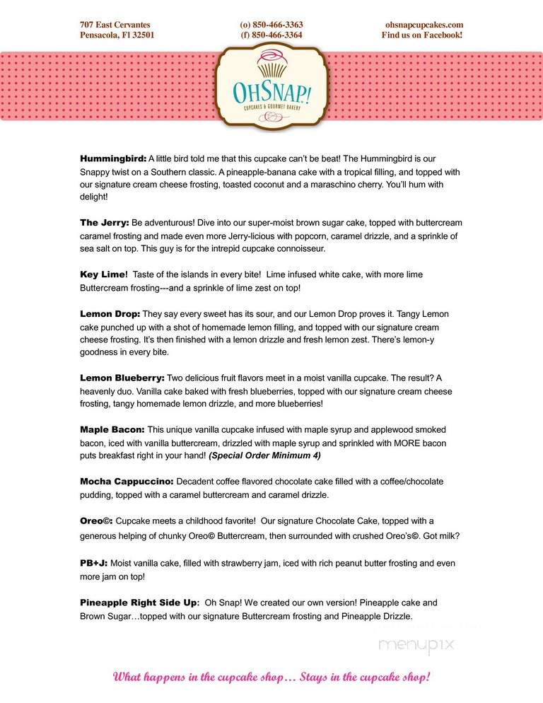 Oh Snap! Cupcakes - Pensacola, FL menu_pic