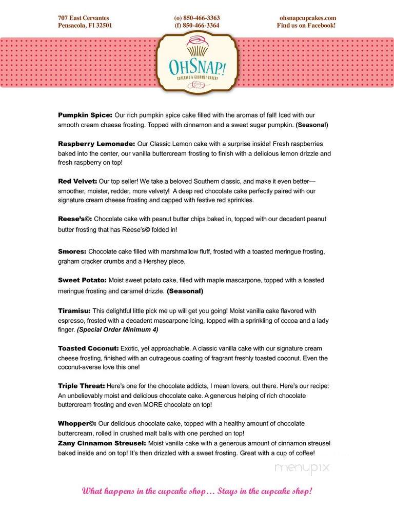 Oh Snap! Cupcakes - Pensacola, FL menu_pic