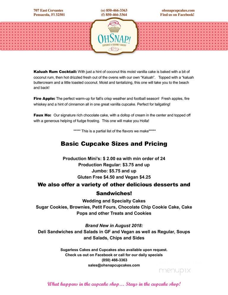 Oh Snap! Cupcakes - Pensacola, FL menu_pic
