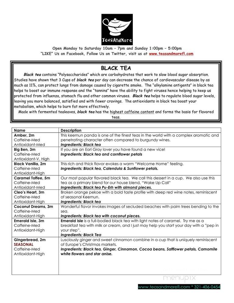 Tea and More - Titusville, FL menu_pic
