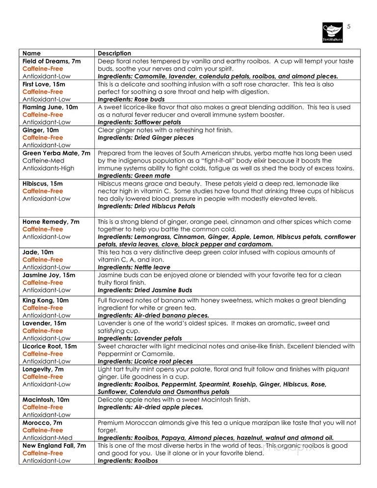 Tea and More - Titusville, FL menu_pic