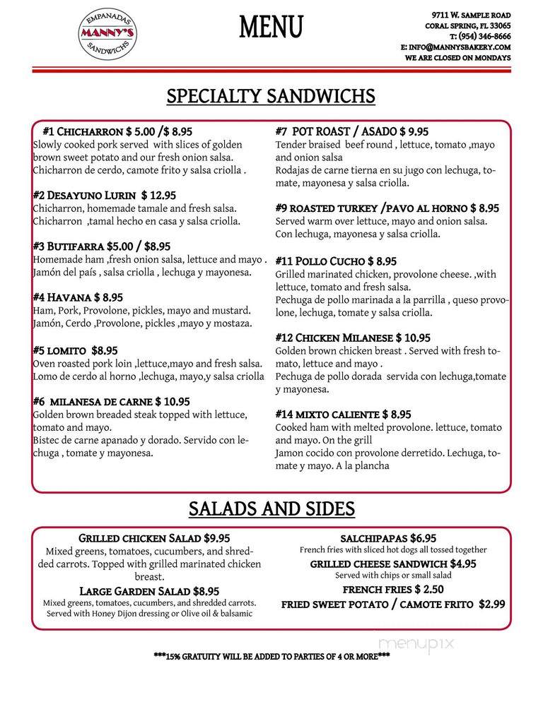Manny's Cafe & Bakery - Coral Springs, FL menu_pic
