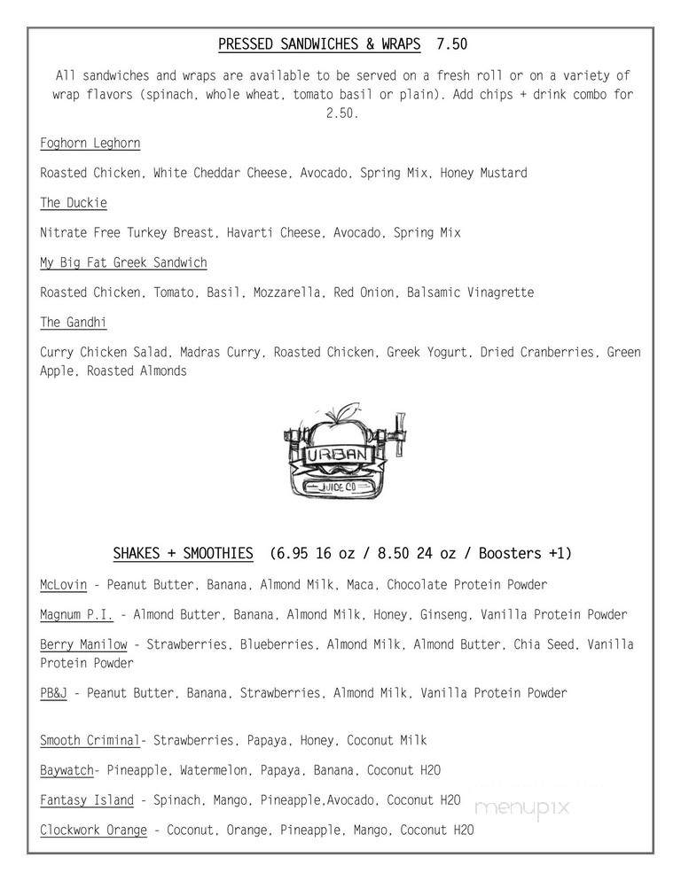 Urban Juice Company - Tampa, FL menu_pic