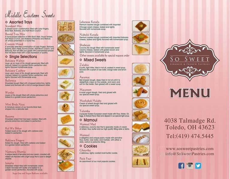 So Sweet Lebanese & French Pastries - Toledo, OH menu_pic