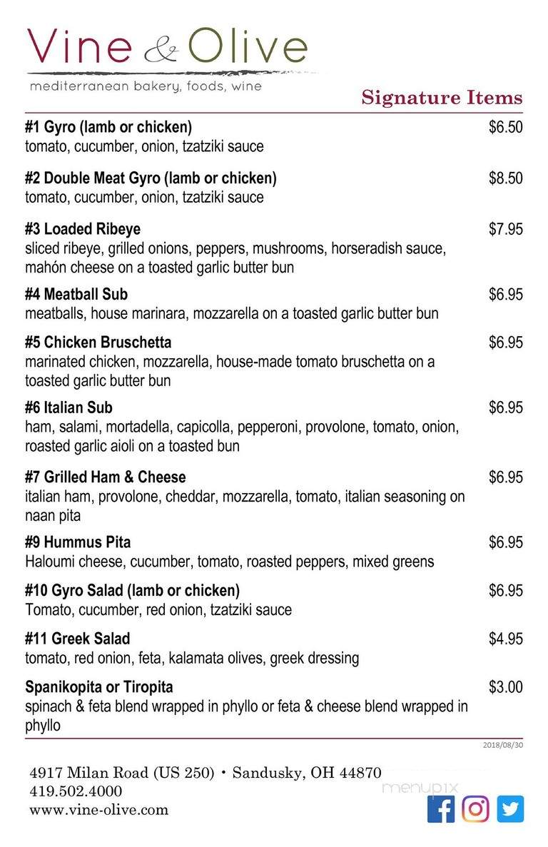 Vine & Olive - Sandusky, OH menu_pic