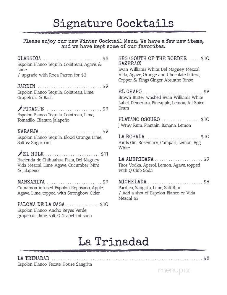 Sangrita Saloon - Indianapolis, IN menu_pic