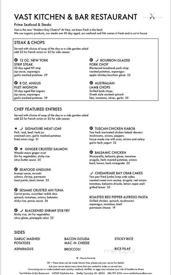 Vast Kitchen & Bar - Shelby Charter Township, MI menu_pic