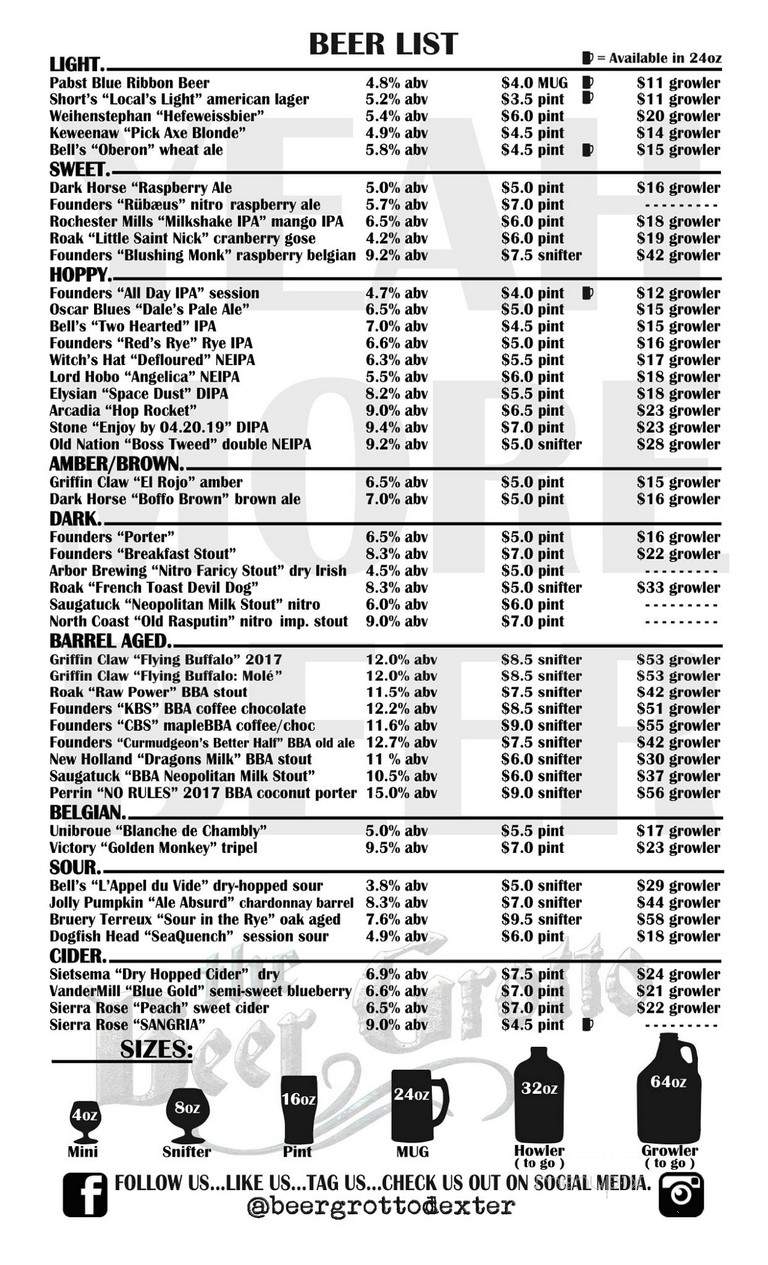 The Beer Grotto - Ann Arbor, MI menu_pic
