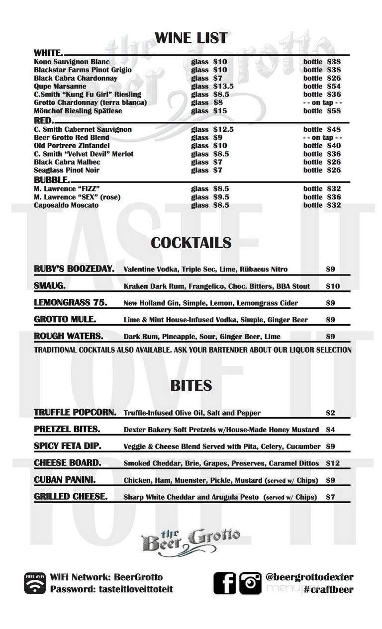 The Beer Grotto - Ann Arbor, MI menu_pic