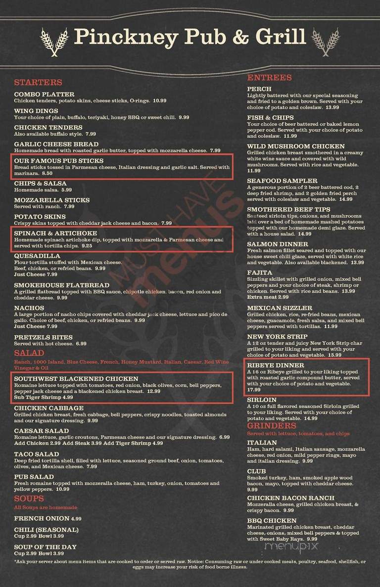 Pinckney Pub and Grill - Pinckney, MI menu_pic