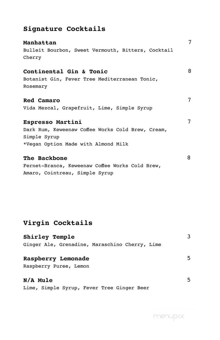 The Continental Fire Company - Houghton, MI menu_pic