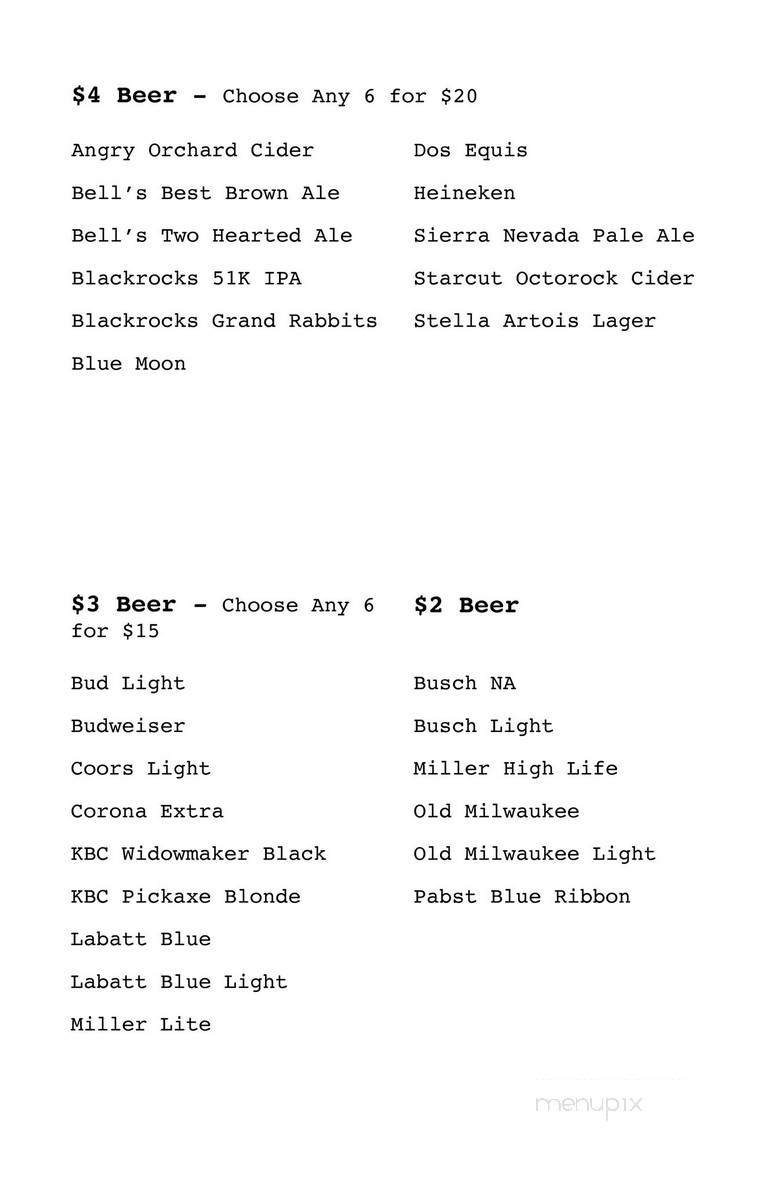 The Continental Fire Company - Houghton, MI menu_pic
