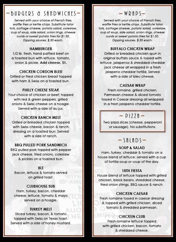 The 18th Amendment - Sioux Falls, SD menu_pic
