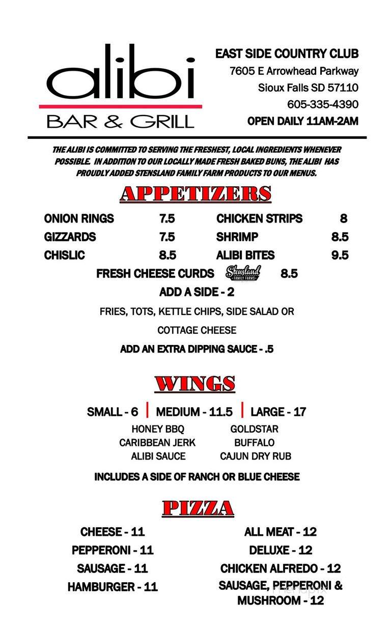 Alibi Bar & Grill - Sioux Falls, SD menu_pic