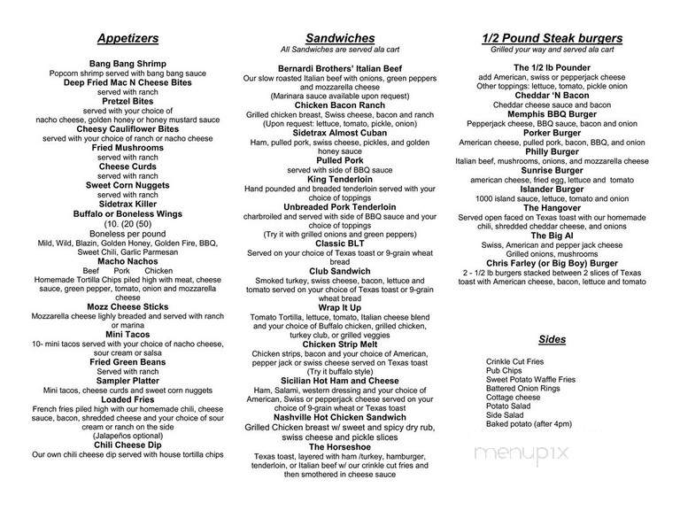 Sidetrax Bar & Grill - Galesburg, IL menu_pic