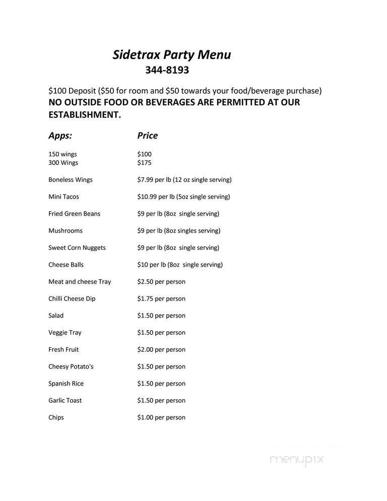 Sidetrax Bar & Grill - Galesburg, IL menu_pic