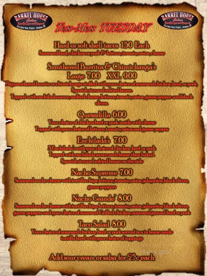 The Barrel House Saloon & Eatery - Juneau, WI menu_pic