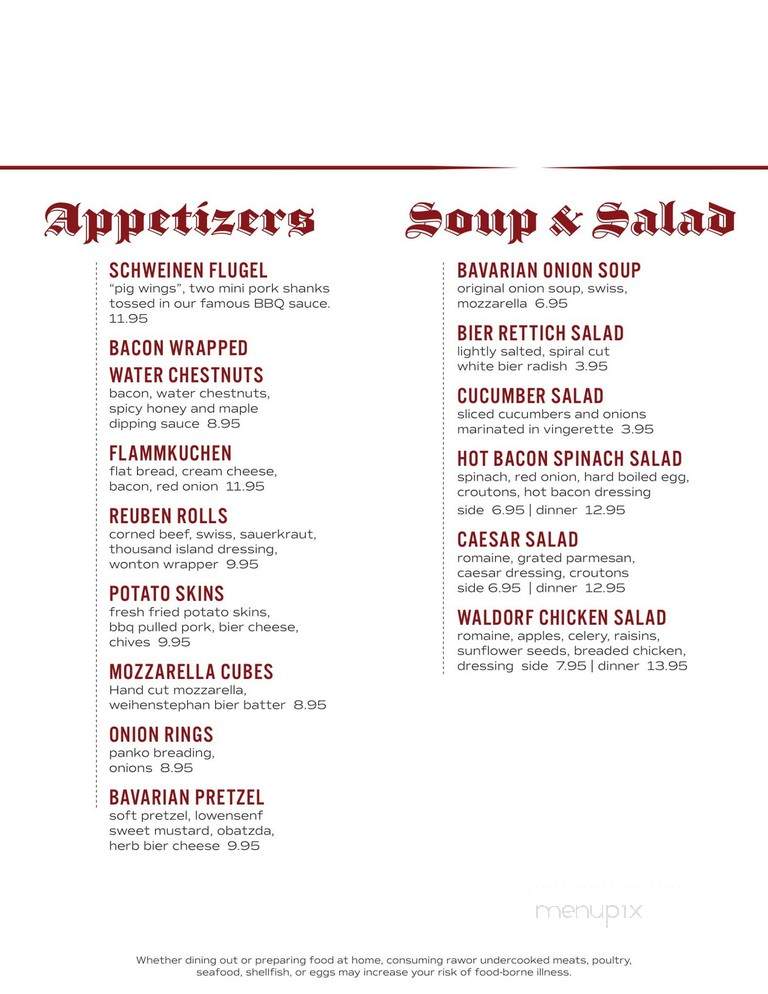 Von Rothenburg Bier Stube - Germantown, WI menu_pic