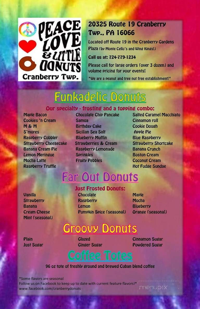 Peace Love & Little Donuts - Cranberry Township, PA menu_pic