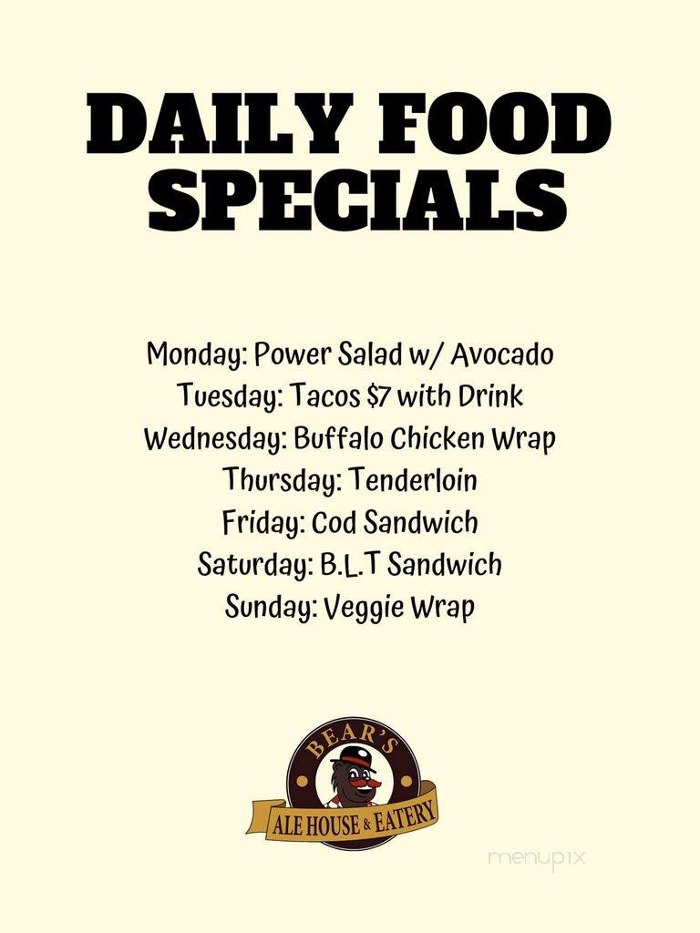 Bear's Place Pizza Parlor - Bloomington, IN menu_pic