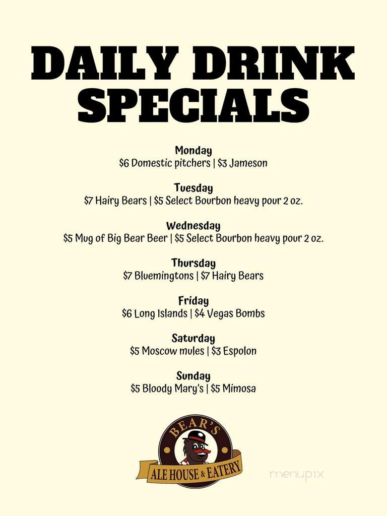 Bear's Place Pizza Parlor - Bloomington, IN menu_pic