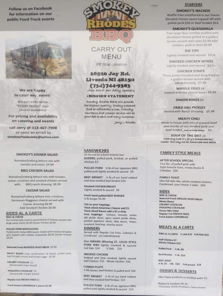 Smokey Rhodes BBQ - Livonia, MI menu_pic
