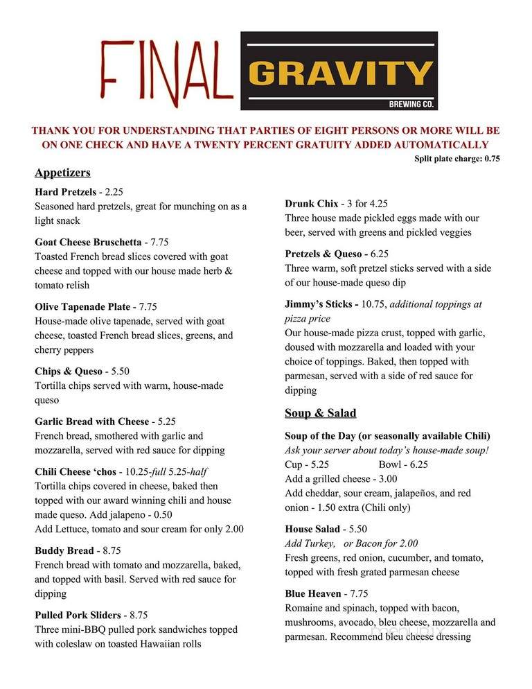 Final Gravity Brewing Company - Decatur, MI menu_pic