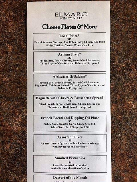 Elmaro Vineyard - Trempealeau, WI menu_pic