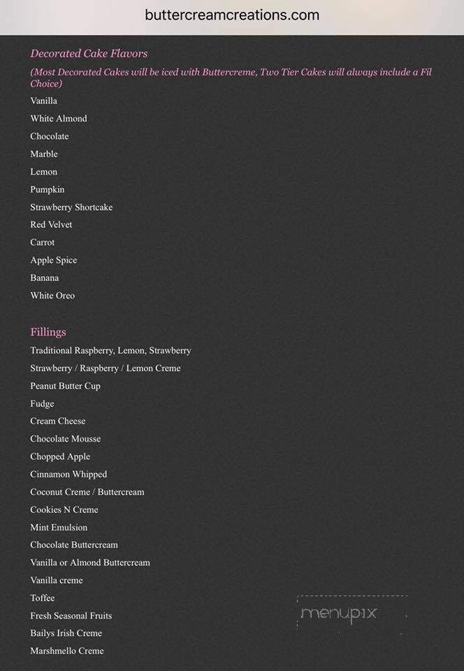 Buttercream Creations - Big Lake, MN menu_pic
