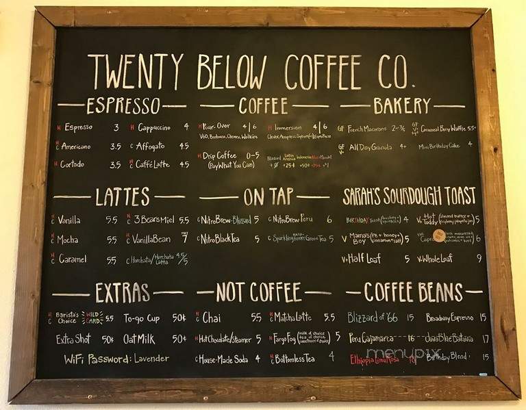 Twenty Below Coffee - Fargo, ND menu_pic