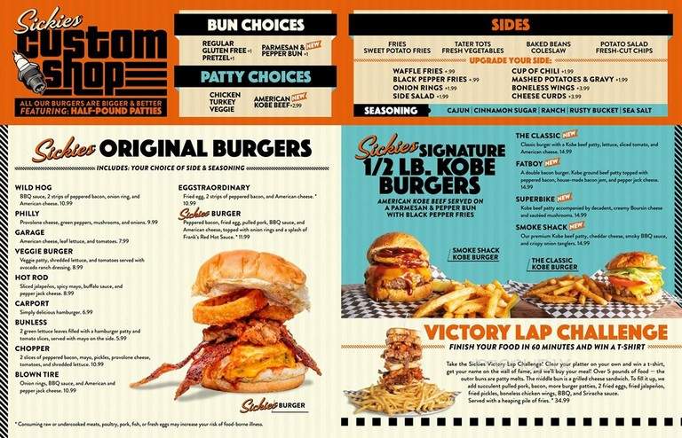 Sickies Garage Burgers & Brews - Bismarck, ND menu_pic