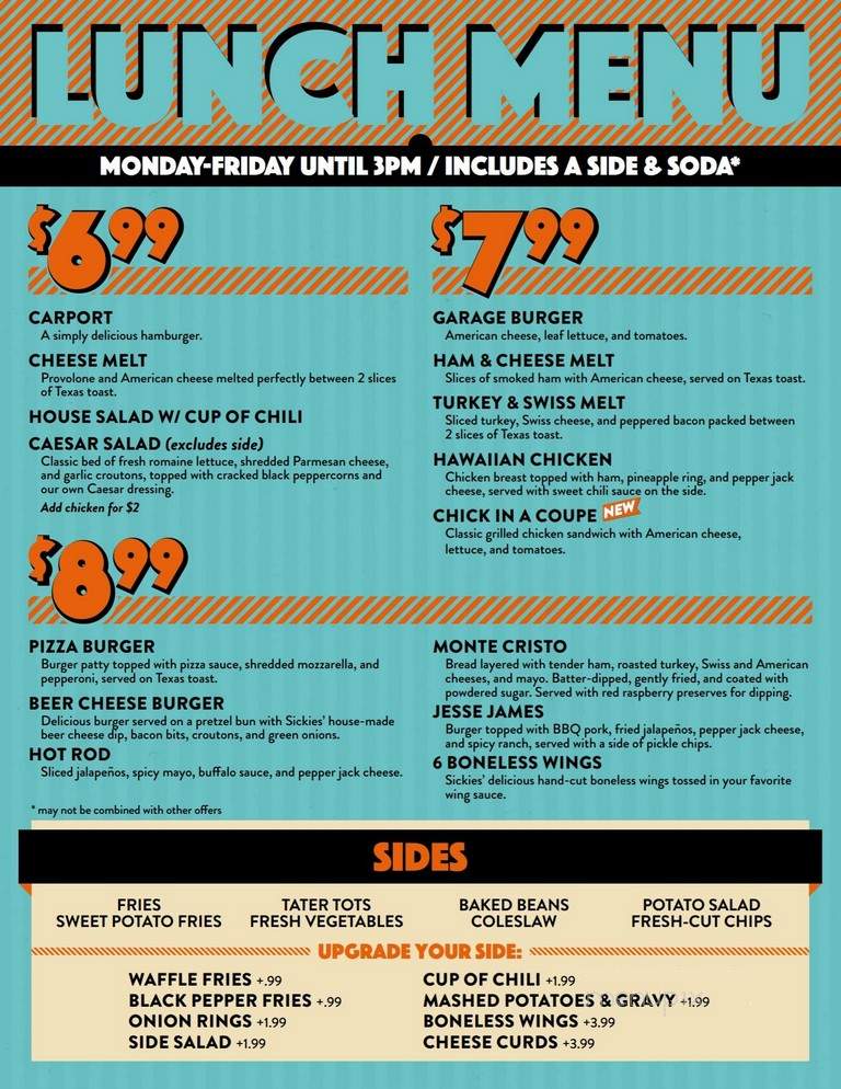 Sickies Garage Burgers & Brews - Bismarck, ND menu_pic