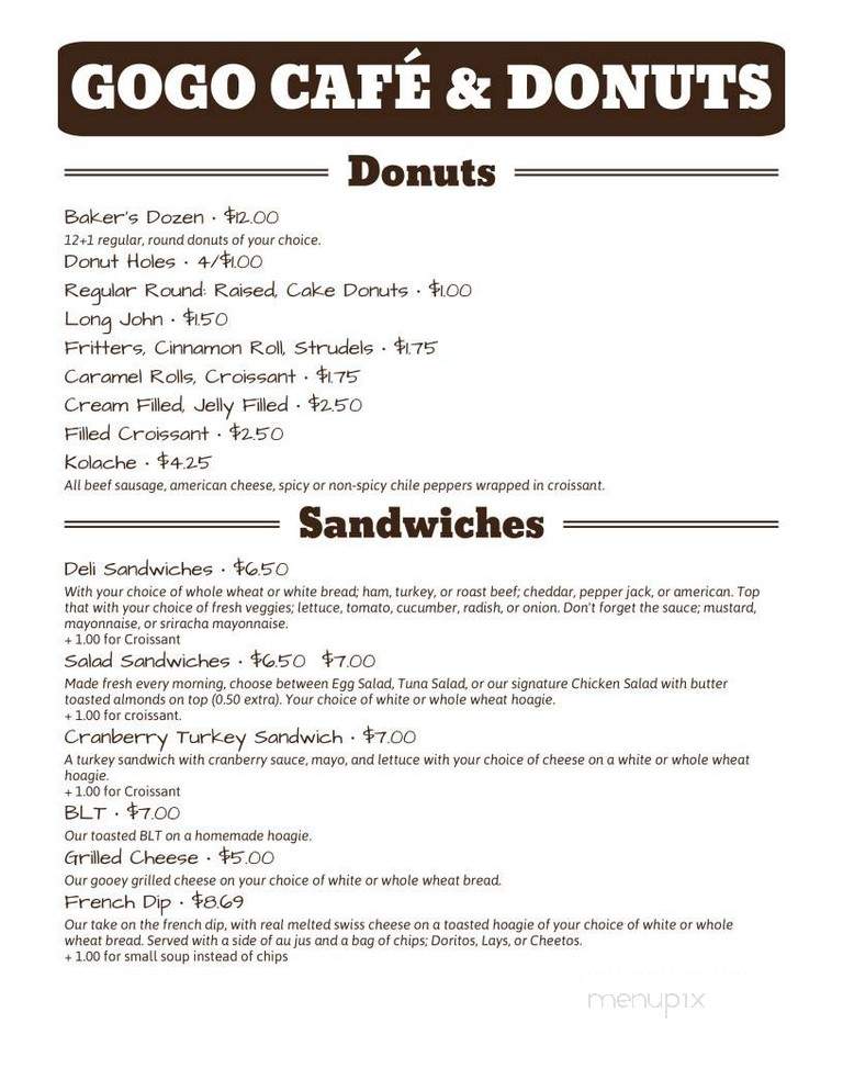 Go Go Cafe & Donuts - Williston, ND menu_pic