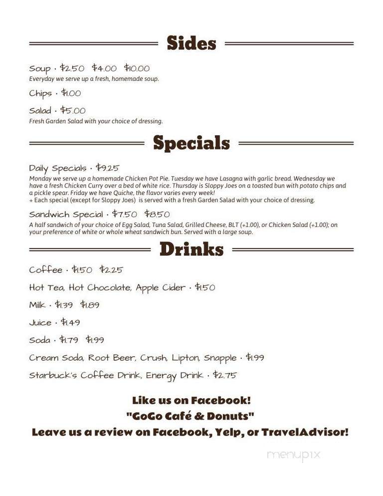 Go Go Cafe & Donuts - Williston, ND menu_pic