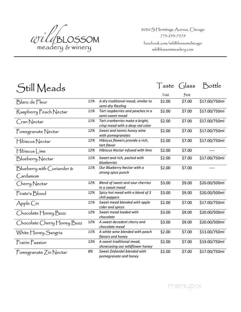 Wild Blossom Meadery & Winery - Chicago, IL menu_pic